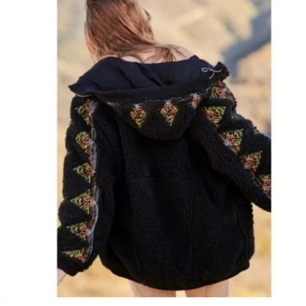 FP Movement by Free People Black Teddy Jacket with Patterned Sleeves - Picture 5 of 9